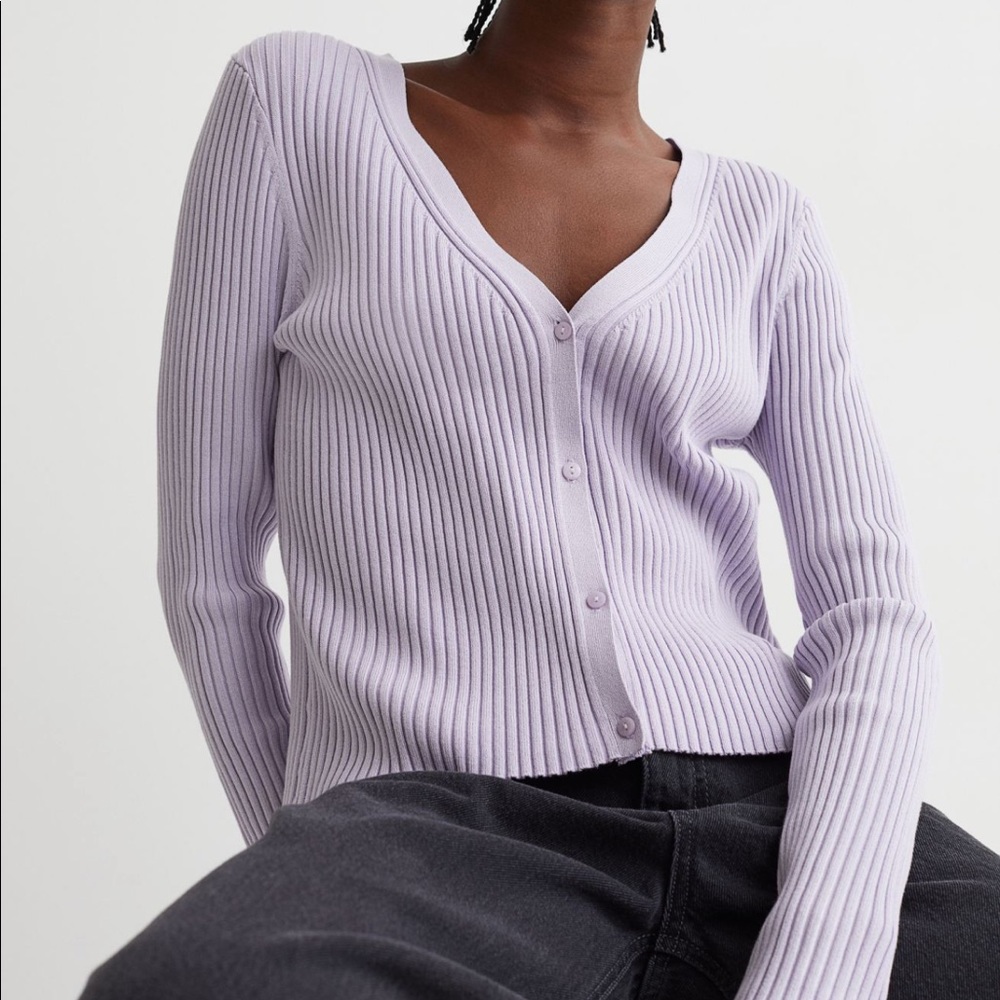 H&M crop knit cardigan in lilac